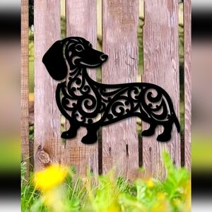 Whimsical Iron Dachshund Dog Metal Wall Art Modern Home & Outdoor or Living Room